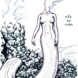 Gold Mother, creature from brazilian folklore. It guards mines and caves that contain gold. Has some sort of control over fire and is related to lightnings.