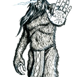 Mãozão/Big Handed, a creature from brazilian folklore. It is said that in the western part of Brazil, in a region called Pantanal, lives a creature that drives people mad. They say it looks like an old, big indian with dark fur and eyes teeming with magic. And that it seeks to put its hands on the heads of people to drive them insane.