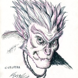 Curupira, creature from brazilian folklore. The Curupira is a mischievous creature that protects the Amazon from humans. It can mimic many sounds, making people get lost. It also has its feet backwards (or something in the like) which makes tracking it near impossible.