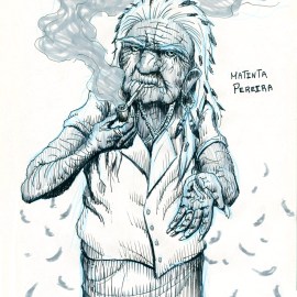 Matinta Pereira, from brazilian folklore. The Matinta is a character that, during the night, is manifested as a scary whistling bird. If you happen to hear it, or reply to it, the next day an old woman will show at your place asking for tobacco. You better give a bit to her, otherwise you will suffer some kind of unfortunate event.